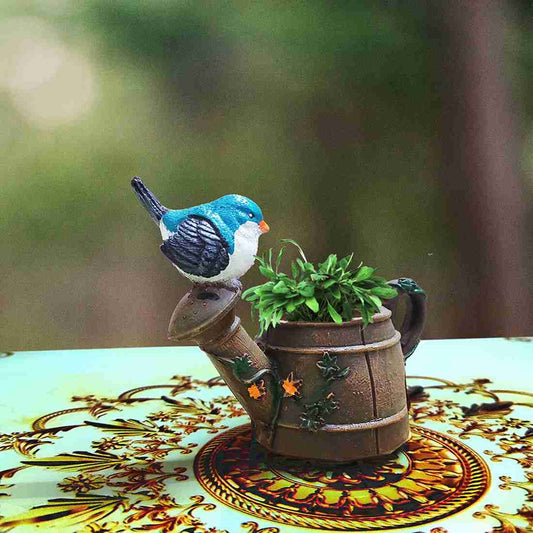 Handcrafted Cute Watering Can With Bird Planter/Flower Pot