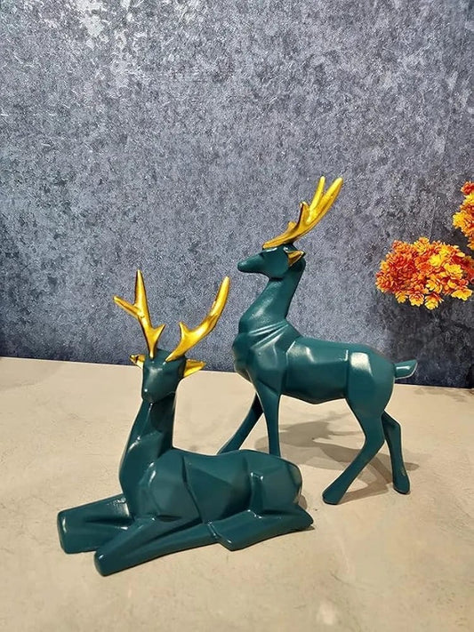 Green Deer/Hiran Showpiece Couple Resin Deers Statue