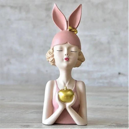 Beautiful Pink Girl Holding Apple
