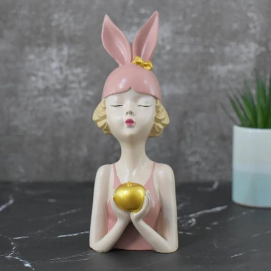 Beautiful Pink Girl Holding Apple