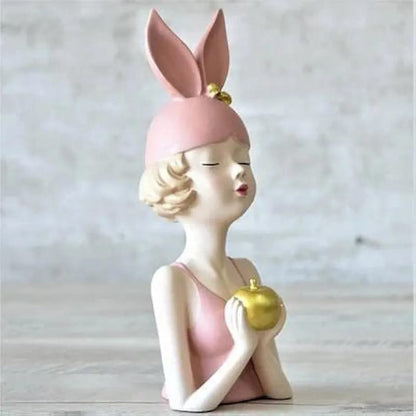 Beautiful Pink Girl Holding Apple