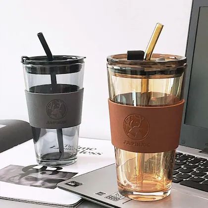 Glass Mason Jar with Heat Resistance Leather Grip