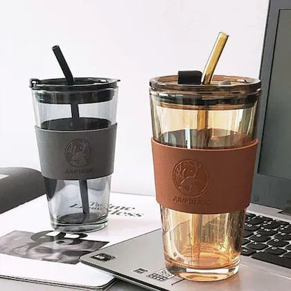 Glass Mason Jar with Heat Resistance Leather Grip