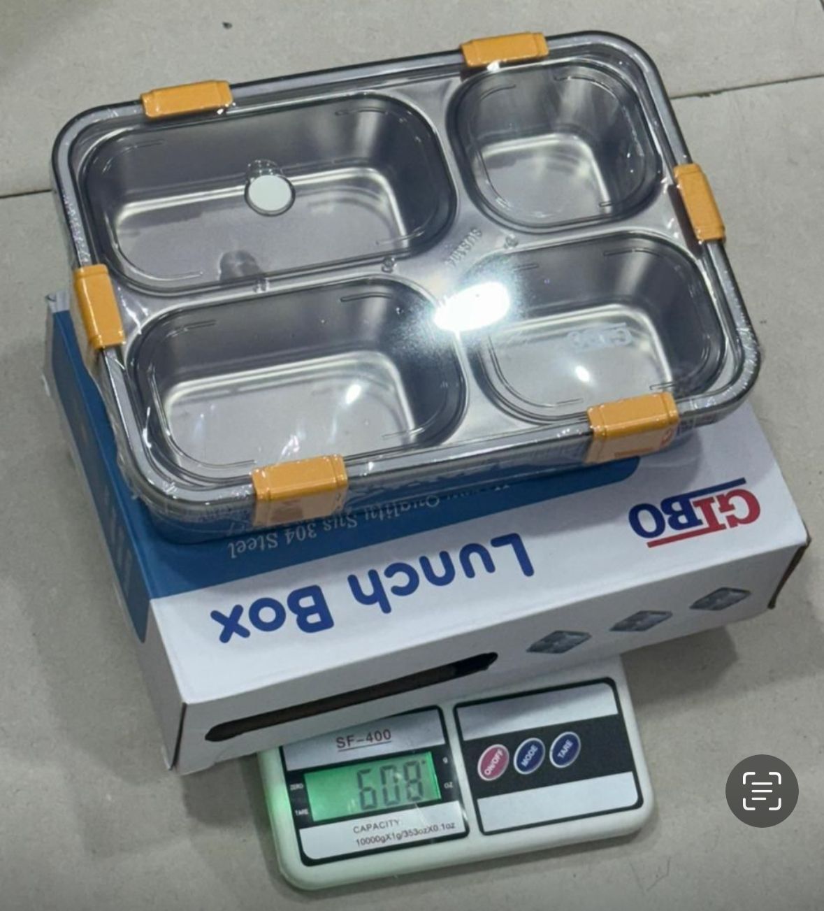 4 Compartment Stainless Steel Lunch Box with Spoon & Fork