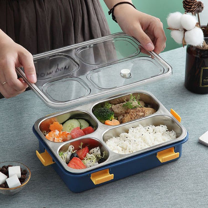 4 Compartment Stainless Steel Lunch Box with Spoon & Fork