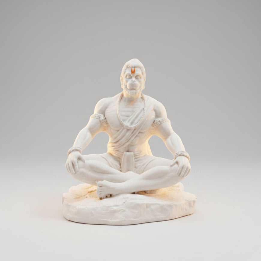 White Meditating Hanuman Ji Murti