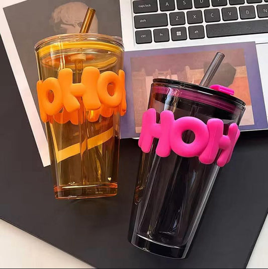 Glass HoHoHoHo Sipper With Lid
