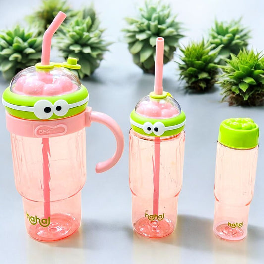 3 Piece Set Cartoon Design Big Mug/Jug With Straw
