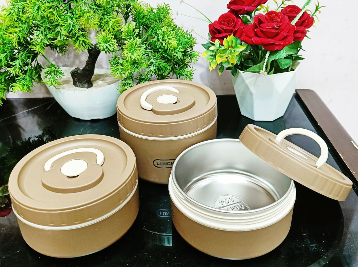 Premium 3 Compartment Stainless Steel Lunch Box With Cover
