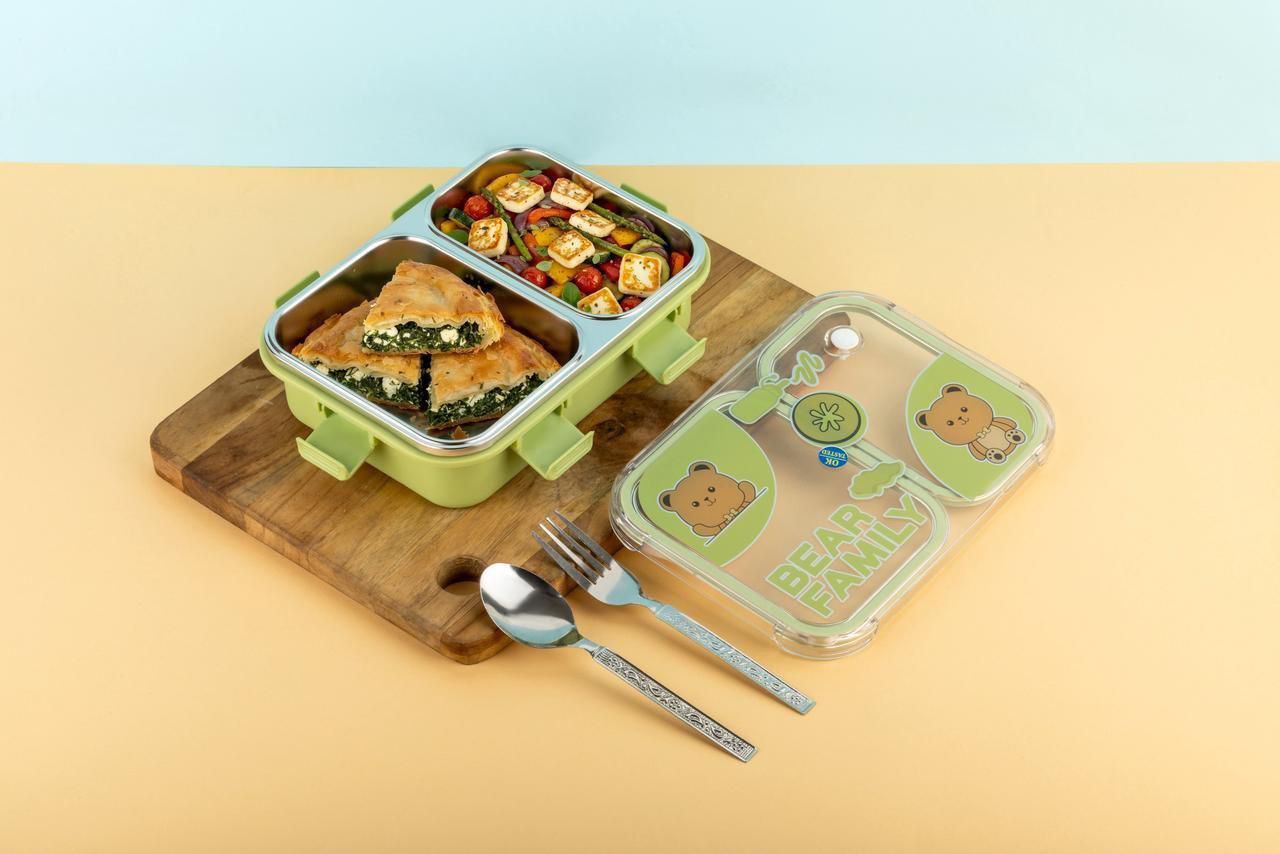 Bear Family 2 Compartment Stainless Steel Lunch Box