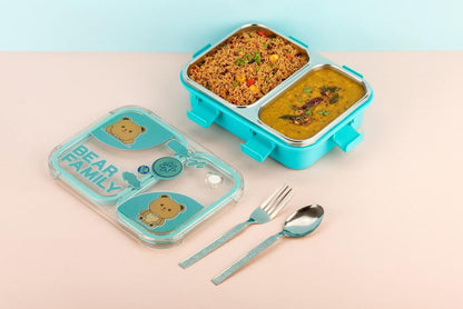 Bear Family 2 Compartment Stainless Steel Lunch Box