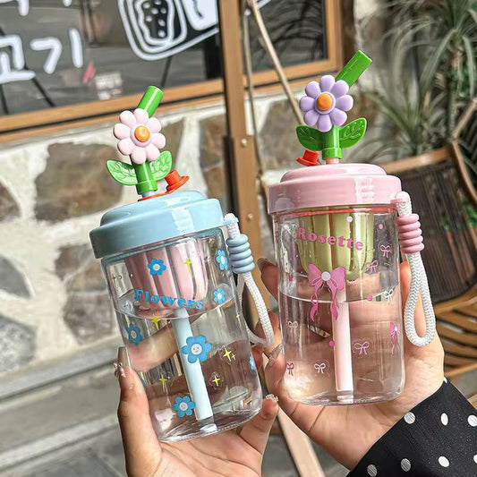 Flower Glass Sipper Bottle (480ml)