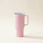 Pink TOONY plastic tumblers with handles, 1800ml capacity, leak-proof design
