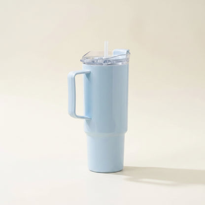 Blue TOONY plastic tumblers with handles, 1800ml capacity, leak-proof design