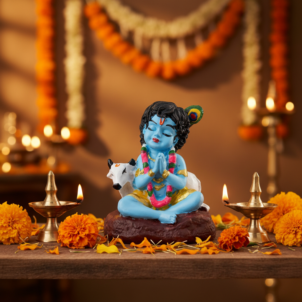 Handcrafted Bal Krishna Ji with Cow Statue