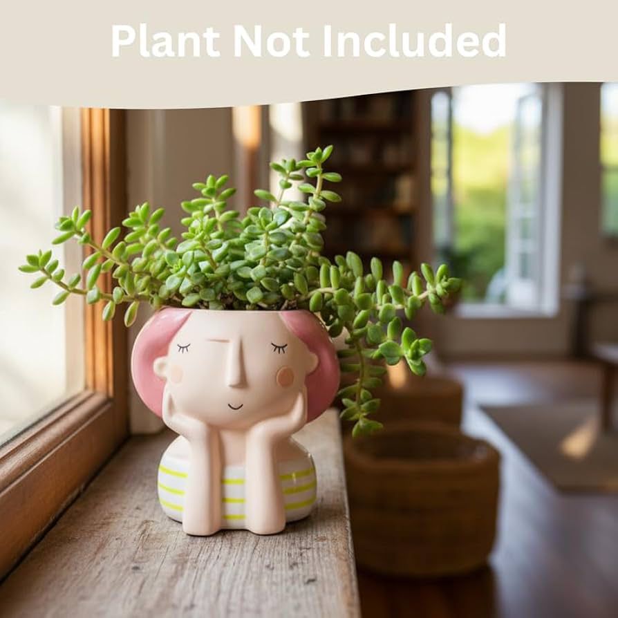 Handcrafted Cute Thinking Girl Planter