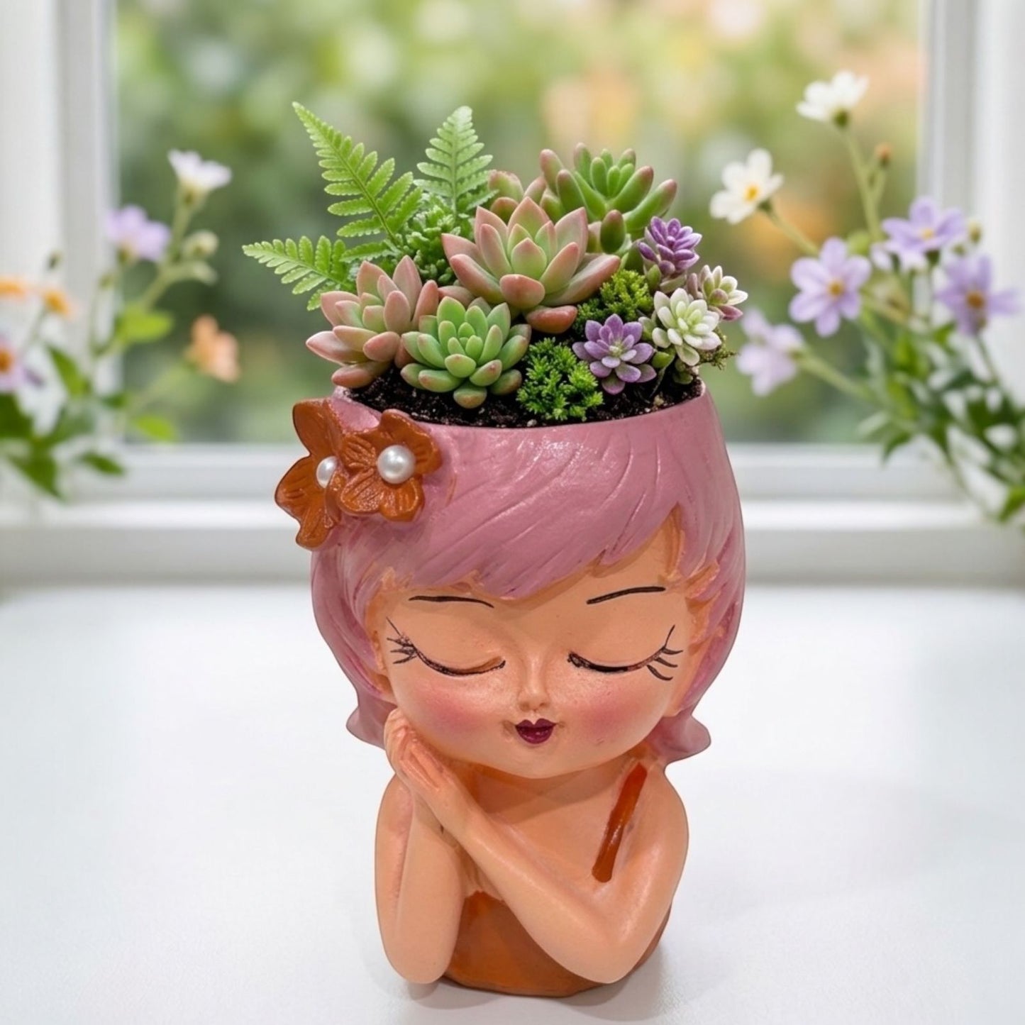 Handcrafted Cute Hair Cut Design Girl Planter