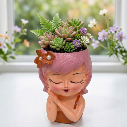 Handcrafted Cute Hair Cut Design Girl Planter