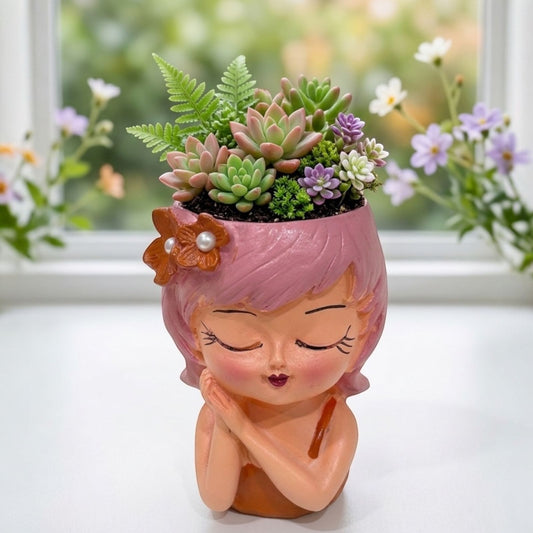 Handcrafted Cute Hair Cut Design Girl Planter