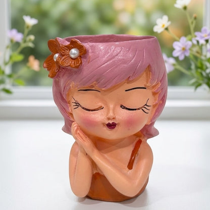 Handcrafted Cute Hair Cut Design Girl Planter