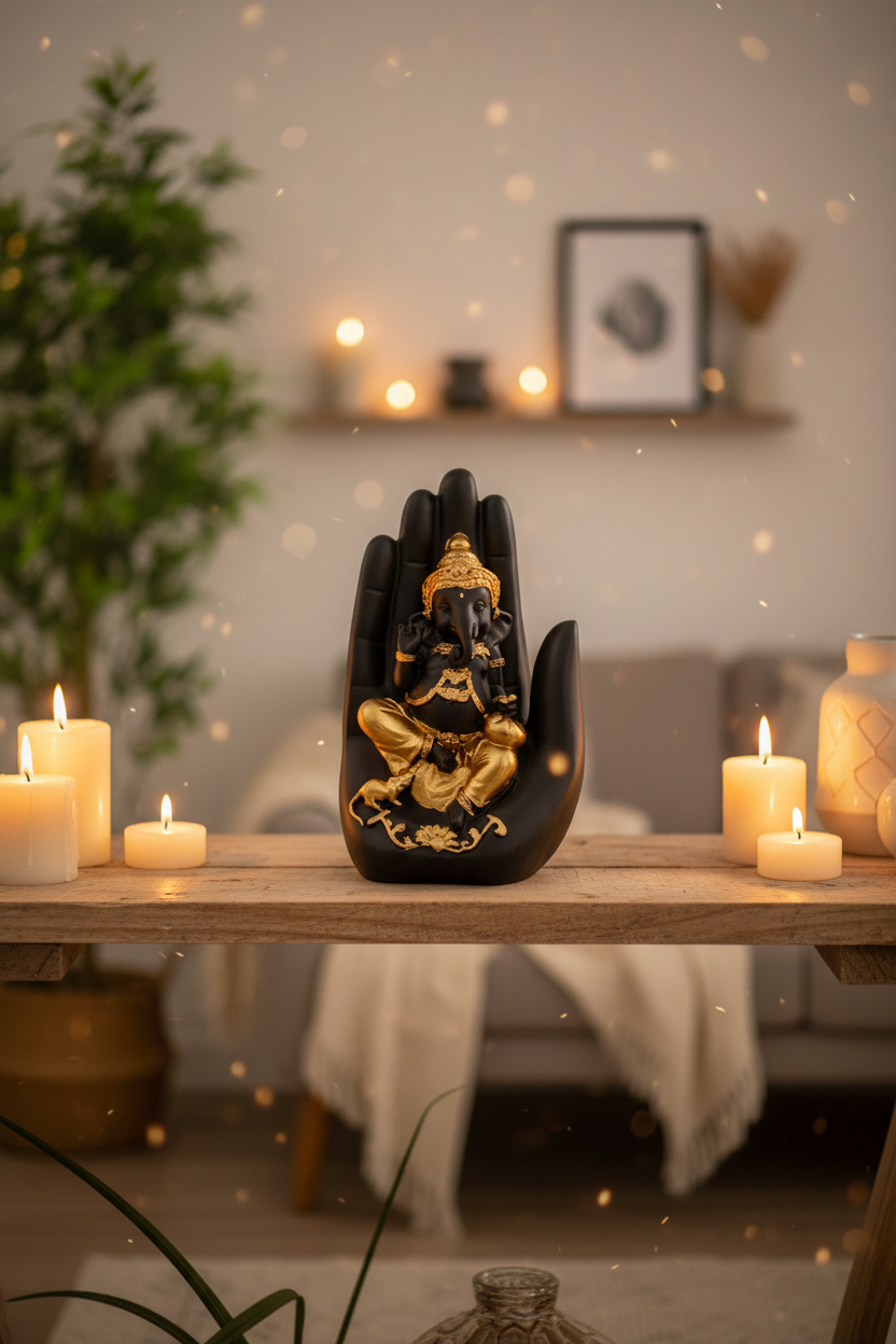 Handcrafted Polyresin Ganesha Palm Decorative Showpiece