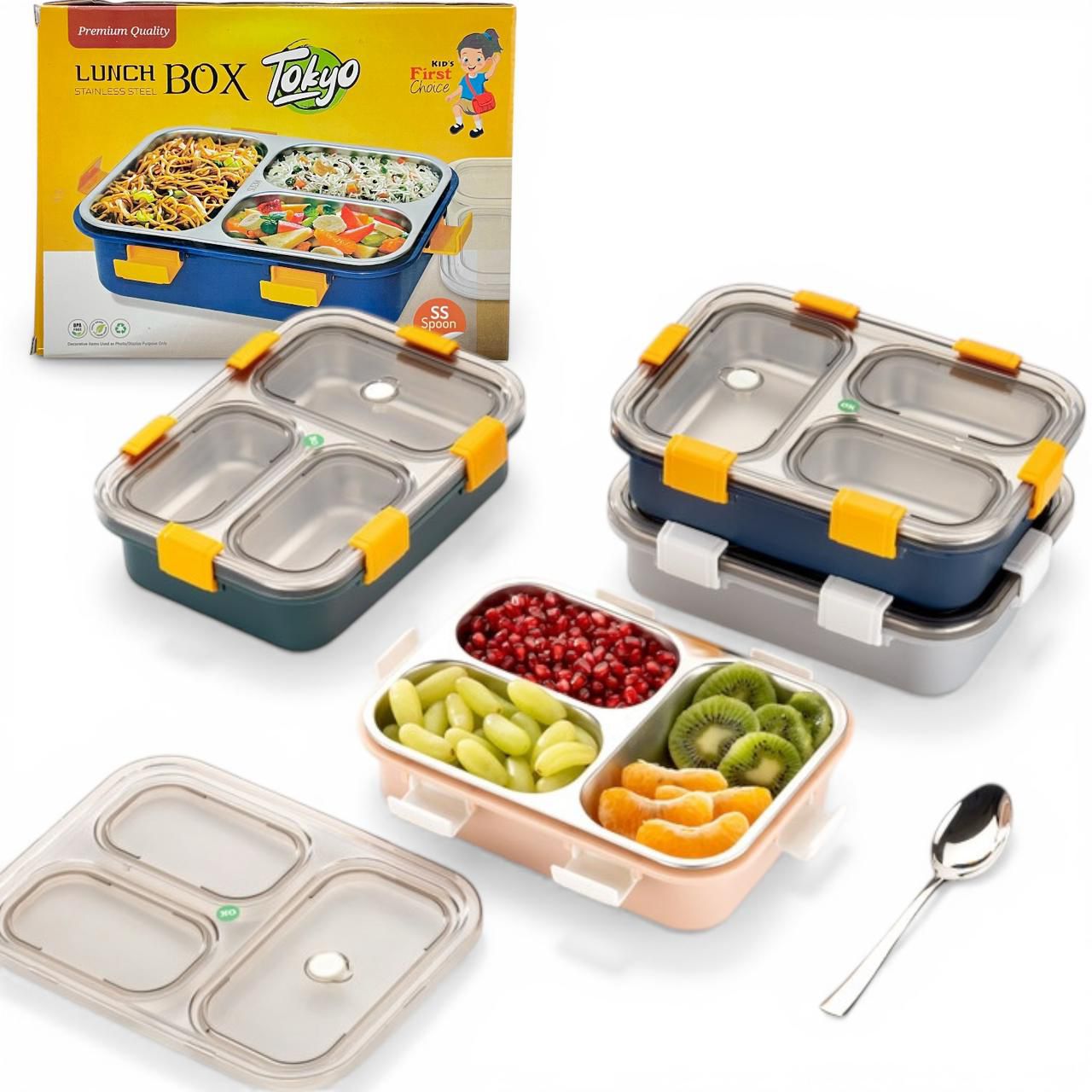 3 Compartment Stainless Steel Leakproof TOKYO Lunc h Box