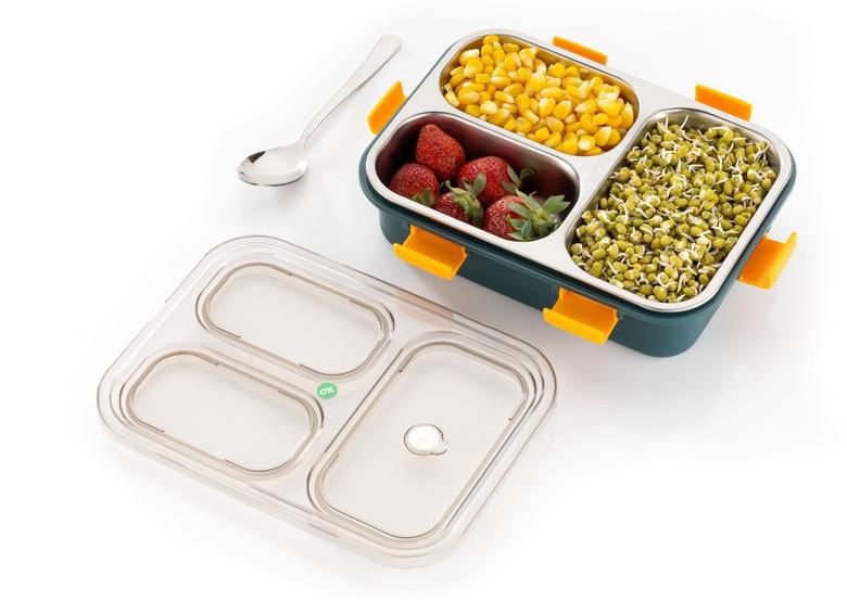 3 Compartment Stainless Steel Leakproof TOKYO Lunc h Box
