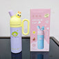 Children's Yellow thermos bottle with cartoon design on a light surface