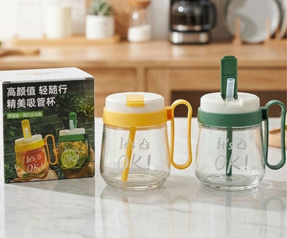 Glass Mug / Cup With Straw