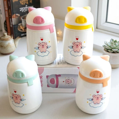 Cute Piggy Design Glass Water Bottle (380ml)