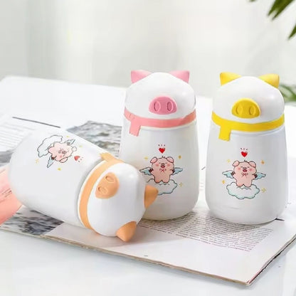 Cute Piggy Design Glass Water Bottle (380ml)