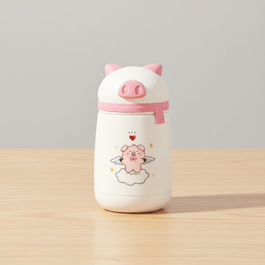 Cute Piggy Design Glass Water Bottle (380ml)