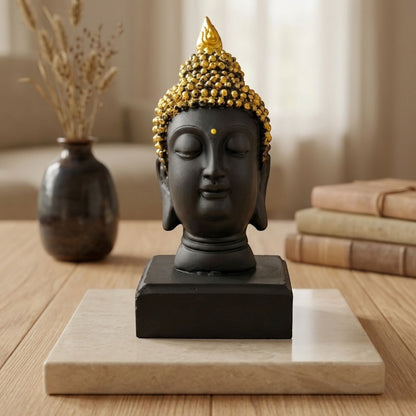 Handcrafted Black & Golden Buddha Base Head Idol