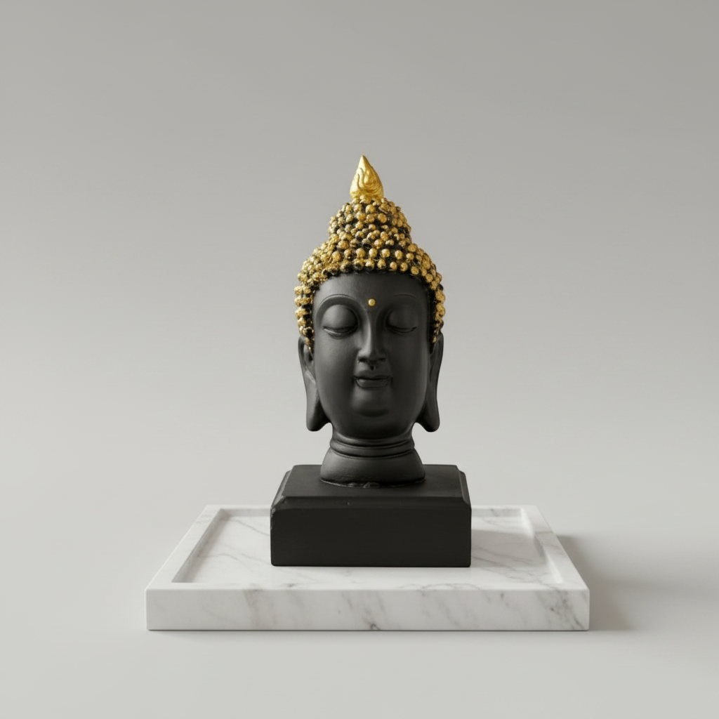 Handcrafted Black & Golden Buddha Base Head Idol