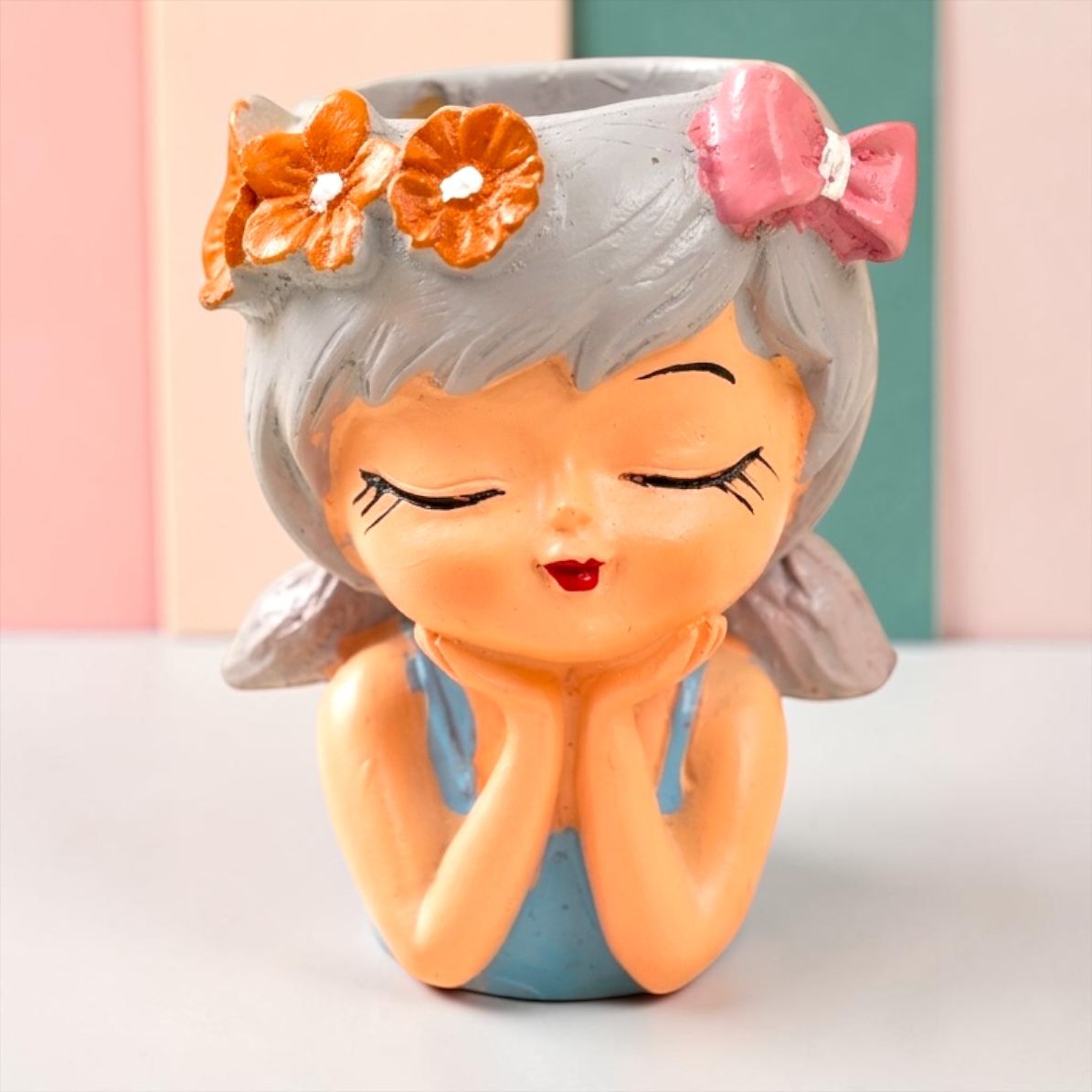 Handcrafted Cute Hair Cut Design Girl Planter/Flower Pot