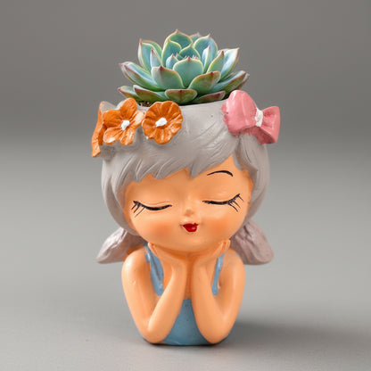 Handcrafted Cute Hair Cut Design Girl Planter/Flower Pot