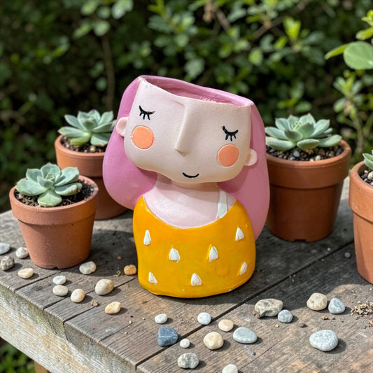 Handcrafted Cute Hair Cut Design Girl Planter