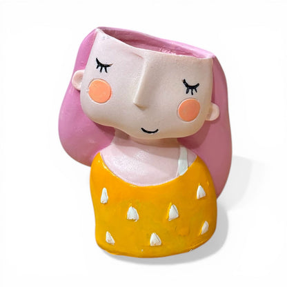 Handcrafted Cute Hair Cut Design Girl Planter