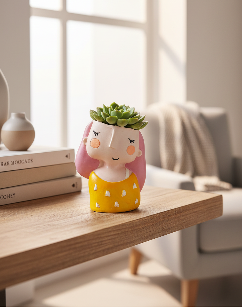 Handcrafted Cute Hair Cut Design Girl Planter