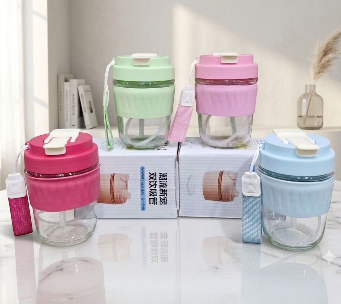 Glass Sipper Bottle With Silicon Grip (350ml)