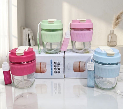 Glass Sipper Bottle With Silicon Grip (350ml)