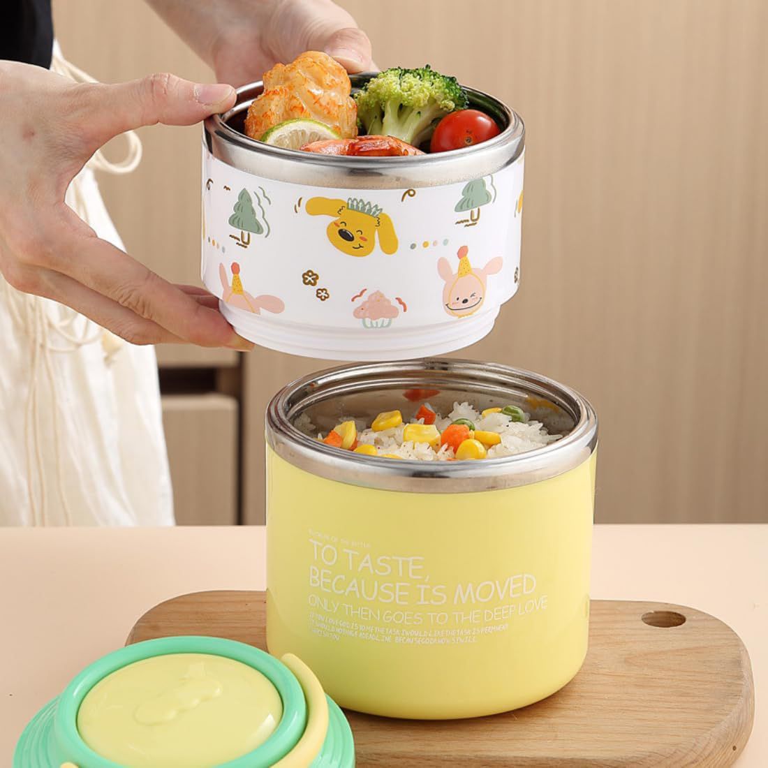 Cute Stainless Steel Double Layer Lunch box (1100ml)