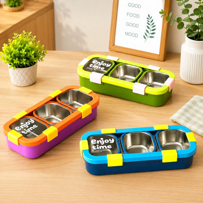 Enjoy Time 3 Compartment Stainless Steel Leakproof Lunch Box