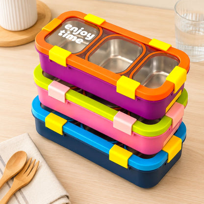 Enjoy Time 3 Compartment Stainless Steel Leakproof Lunch Box