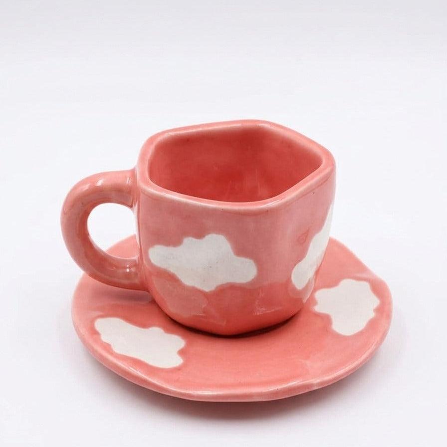 Peach Cloud Ceramic Cup and Saucer Set