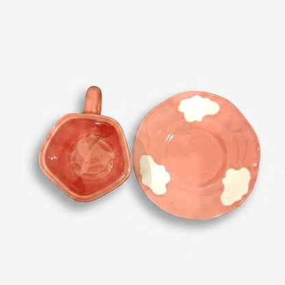 Peach Cloud Ceramic Cup and Saucer Set