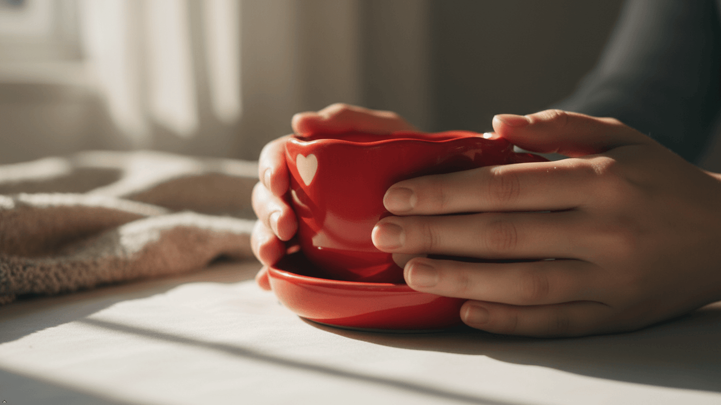 Ceramic Red Heart Coffee/Tea Mug with Saucer