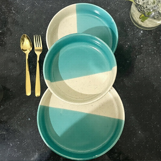 Ceramic Flat Deep Serving Bowl Set of 3, Mix Size - 800ml, 600ml, and 500ml | Matte Finish | Salad, Snack, Pasta Plates | Flat Bowl | Serving Plate | Mix Bowl Plates
