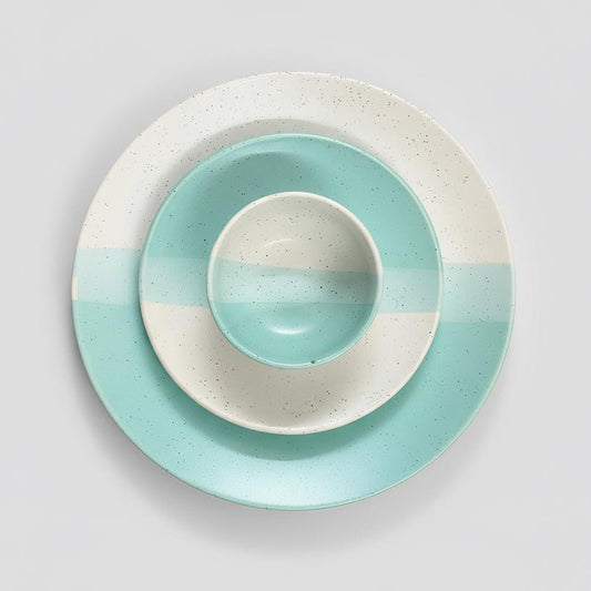 Modern Soft Green Tri-Tone Ceramic Dinner Set | Microwave & Dishwasher Safe
