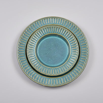 Handcrafted Teal Fluted 2 Piece 10" Ceramic Dinner & 6" Quarter Plate | Microwave & Dishwasher Safe | Set of 2 | Dinner Full Plates